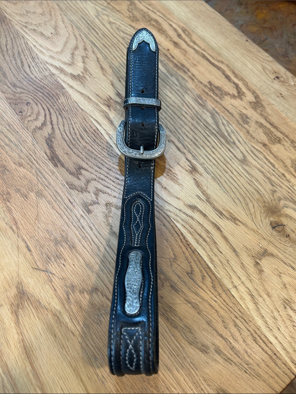 Vintage GAP Black Leather Western Belt with Silver Buckle